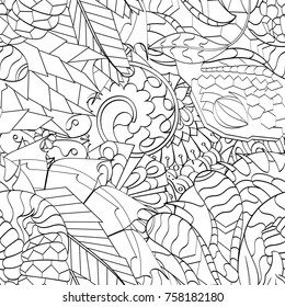 Tracery seamless pattern. Mehndi design. Ethnic monochrome binary doodle texture. Curved doodling black and white background. Vector