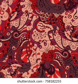 Tracery seamless pattern. Mehndi design. Ethnic colorful doodle texture. Curved doodling background. Vector
