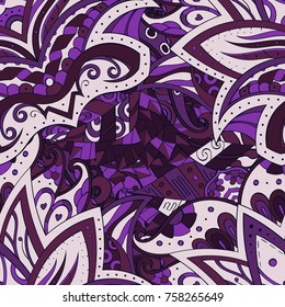 Tracery seamless pattern. Mehndi design. Ethnic colorful doodle texture. Curved doodling background. Vector