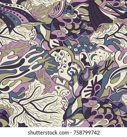 Tracery seamless pattern. Mehndi design. Ethnic colorful doodle texture. Curved doodling background. Vector
