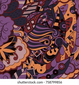 Tracery seamless pattern. Mehndi design. Ethnic colorful doodle texture. Curved doodling background. Vector