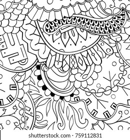 Tracery seamless pattern. Mehndi design. Ethnic monochrome binary doodle texture. Curved doodling black and white background. Vector