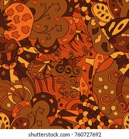 Tracery seamless pattern. Mehndi design. Ethnic colorful doodle texture. Curved doodling background. Vector