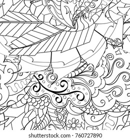 Tracery seamless pattern. Mehndi design. Ethnic monochrome binary doodle texture. Curved doodling black and white background. Vector