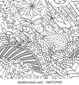 Tracery seamless pattern. Mehndi design. Ethnic monochrome binary doodle texture. Curved doodling black and white background. Vector