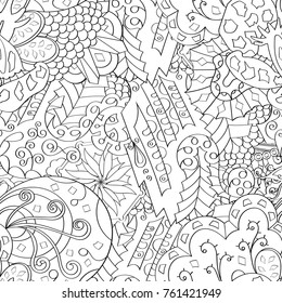 Tracery seamless pattern. Mehndi design. Ethnic monochrome binary doodle texture. Curved doodling black and white background. Vector