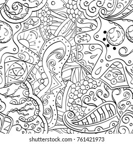 Tracery seamless pattern. Mehndi design. Ethnic monochrome binary doodle texture. Curved doodling black and white background. Vector