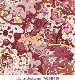 Tracery seamless pattern. Mehndi design. Ethnic colorful doodle texture. Curved doodling background. Vector