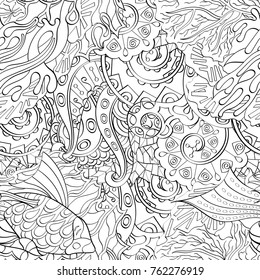 Tracery seamless pattern. Mehndi design. Ethnic monochrome binary doodle texture. Curved doodling black and white background. Vector