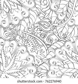 Tracery seamless pattern. Mehndi design. Ethnic monochrome binary doodle texture. Curved doodling black and white background. Vector