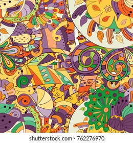 Tracery seamless pattern. Mehndi design. Ethnic colorful doodle texture. Curved doodling background. Vector