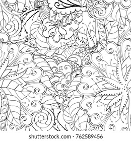 Tracery seamless pattern. Mehndi design. Ethnic monochrome binary doodle texture. Curved doodling black and white background. Vector