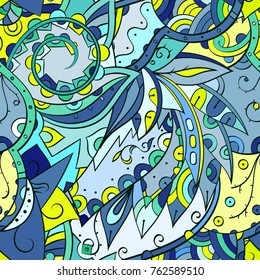 Tracery seamless pattern. Mehndi design. Ethnic colorful doodle texture. Curved doodling background. Vector
