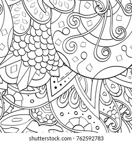 Tracery seamless pattern. Mehndi design. Ethnic monochrome binary doodle texture. Curved doodling black and white background. Vector