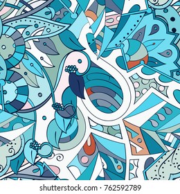 Tracery seamless pattern. Mehndi design. Ethnic colorful doodle texture. Curved doodling background. Vector