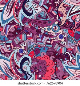 Tracery seamless pattern. Mehndi design. Ethnic colorful doodle texture. Curved doodling background. Vector