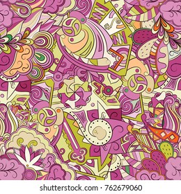 Tracery seamless pattern. Mehndi design. Ethnic colorful doodle texture. Curved doodling background. Vector