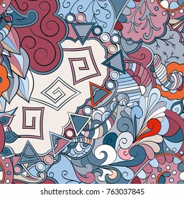 Tracery seamless pattern. Mehndi design. Ethnic colorful doodle texture. Curved doodling background. Vector