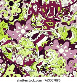 Tracery seamless pattern. Mehndi design. Ethnic colorful doodle texture. Curved doodling background. Vector