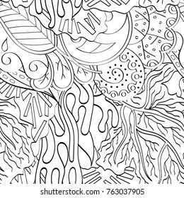 Tracery seamless pattern. Mehndi design. Ethnic monochrome binary doodle texture. Curved doodling black and white background. Vector