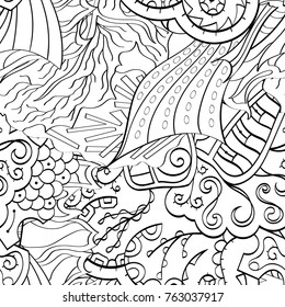 Tracery seamless pattern. Mehndi design. Ethnic monochrome binary doodle texture. Curved doodling black and white background. Vector
