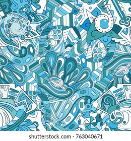 Tracery seamless pattern. Mehndi design. Ethnic colorful doodle texture. Curved doodling background. Vector