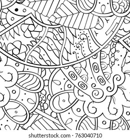 Tracery seamless pattern. Mehndi design. Ethnic monochrome binary doodle texture. Curved doodling black and white background. Vector