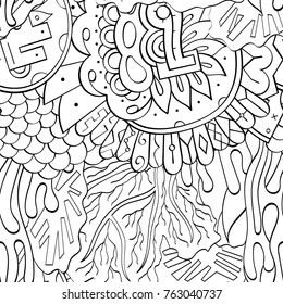 Tracery seamless pattern. Mehndi design. Ethnic monochrome binary doodle texture. Curved doodling black and white background. Vector