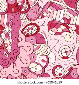 Tracery seamless pattern. Mehndi design. Ethnic colorful doodle texture. Curved doodling background. Vector