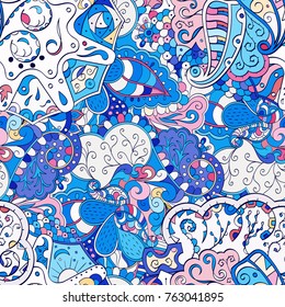 Tracery seamless pattern. Mehndi design. Ethnic colorful doodle texture. Curved doodling background. Vector