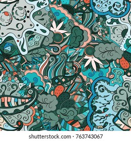 Tracery seamless pattern. Mehndi design. Ethnic colorful doodle texture. Curved doodling background. Vector
