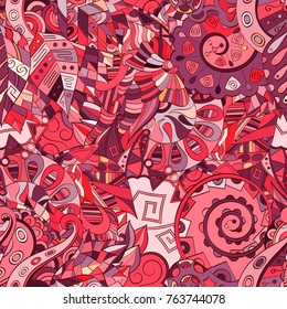 Tracery seamless pattern. Mehndi design. Ethnic colorful doodle texture. Curved doodling background. Vector