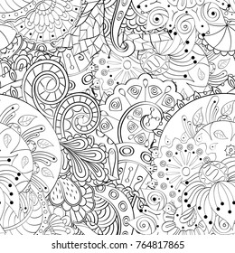 Tracery seamless pattern. Mehndi design. Ethnic monochrome binary doodle texture. Curved doodling black and white background. Vector