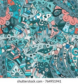 Tracery seamless pattern. Mehndi design. Ethnic colorful doodle texture. Curved doodling background. Vector