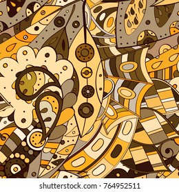 Tracery seamless pattern. Mehndi design. Ethnic colorful doodle texture. Curved doodling background. Vector