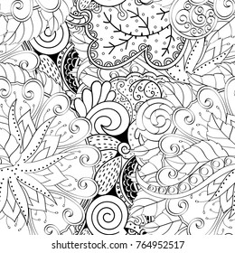 Tracery seamless pattern. Mehndi design. Ethnic monochrome binary doodle texture. Curved doodling black and white background. Vector