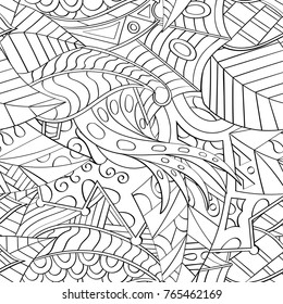 Tracery seamless pattern. Mehndi design. Ethnic monochrome binary doodle texture. Curved doodling black and white background. Vector