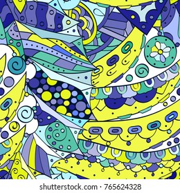 Tracery seamless pattern. Mehndi design. Ethnic colorful doodle texture. Curved doodling background. Vector