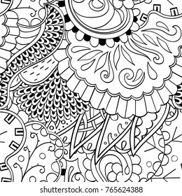Tracery seamless pattern. Mehndi design. Ethnic monochrome binary doodle texture. Curved doodling black and white background. Vector