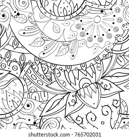 Tracery seamless pattern. Mehndi design. Ethnic monochrome binary doodle texture. Curved doodling black and white background. Vector