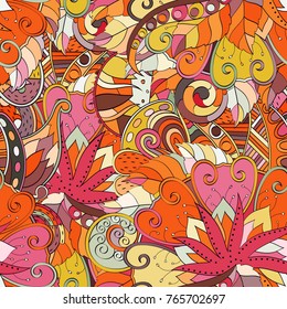Tracery seamless pattern. Mehndi design. Ethnic colorful doodle texture. Curved doodling background. Vector