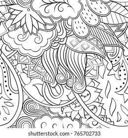 Tracery seamless pattern. Mehndi design. Ethnic monochrome binary doodle texture. Curved doodling black and white background. Vector