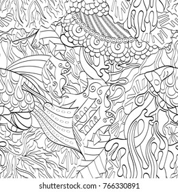 Tracery seamless pattern. Mehndi design. Ethnic monochrome binary doodle texture. Curved doodling black and white background. Vector