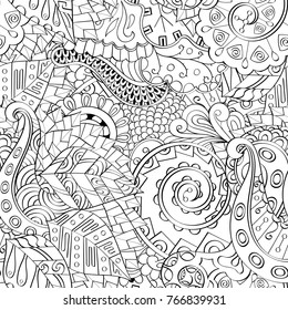 Tracery seamless pattern. Mehndi design. Ethnic monochrome binary doodle texture. Curved doodling black and white background. Vector