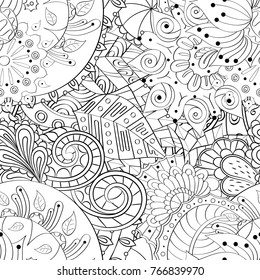 Tracery seamless pattern. Mehndi design. Ethnic monochrome binary doodle texture. Curved doodling black and white background. Vector