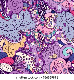 Tracery seamless pattern. Mehndi design. Ethnic colorful doodle texture. Curved doodling background. Vector