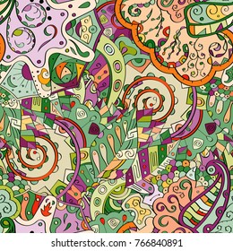 Tracery seamless pattern. Mehndi design. Ethnic colorful doodle texture. Curved doodling background. Vector