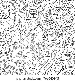 Tracery seamless pattern. Mehndi design. Ethnic monochrome binary doodle texture. Curved doodling black and white background. Vector