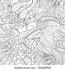 Tracery seamless pattern. Mehndi design. Ethnic monochrome binary doodle texture. Curved doodling black and white background. Vector