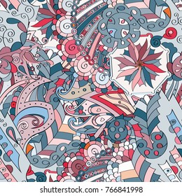 Tracery seamless pattern. Mehndi design. Ethnic colorful doodle texture. Curved doodling background. Vector